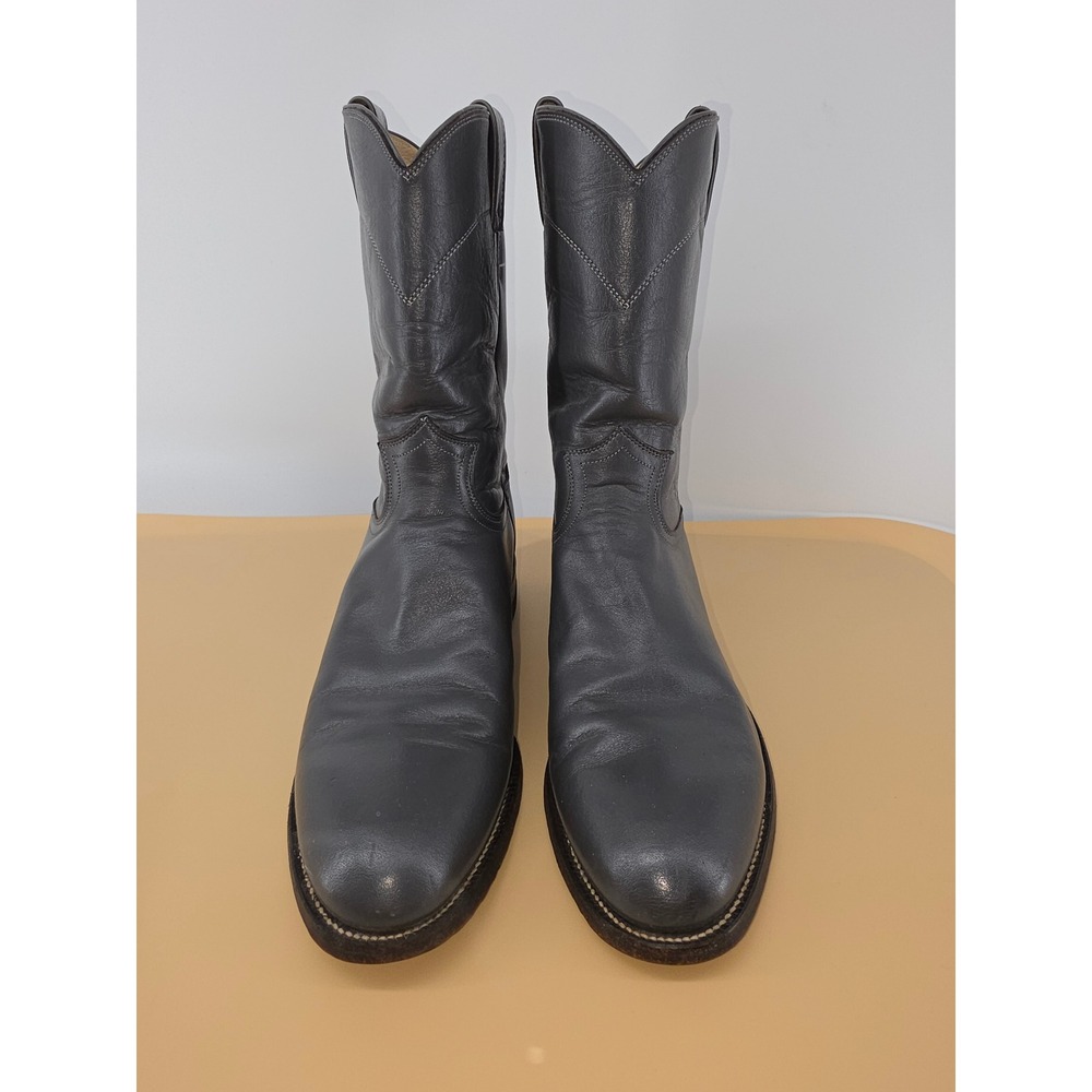 Justin 3025 Mens Gray Leather Western Roper Cowboy Boots Made in USA Size 9.5 D